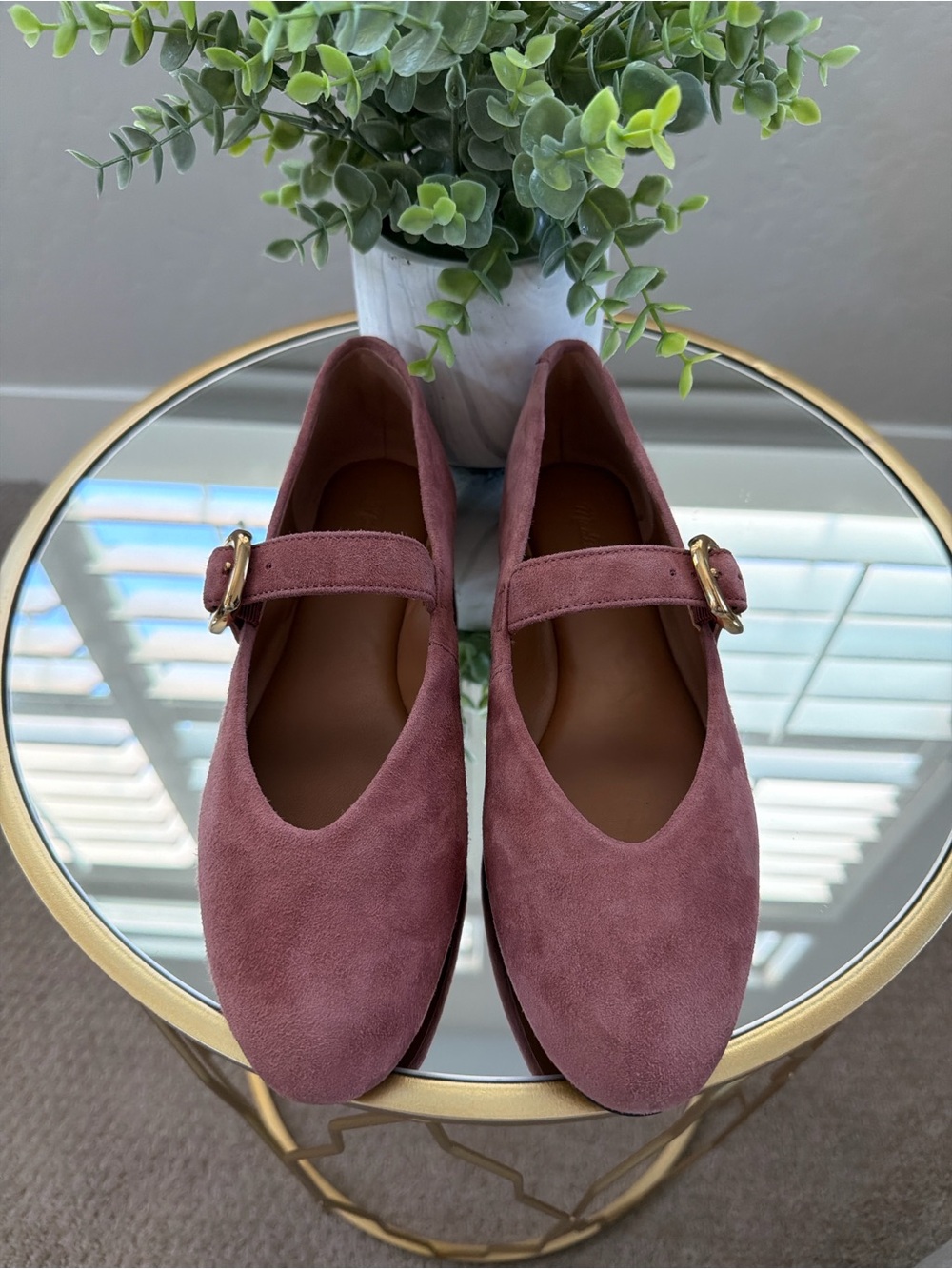 Madewell NU740 Suede Mary Jane Flats Mauve Pink Gold Buckle Size 7
